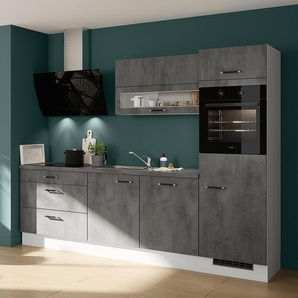 Küchenzeile Impuls 270 cm 270 x 206 x 60cm Ausrichtung rechts Grau/Beton Dunkel Dekor mit Elektrogeräten