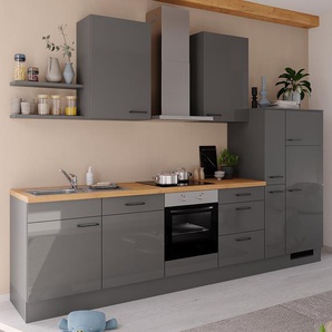 Küchenzeile Impuls 330 cm 330 x 235 x 60cm Ausrichtung rechts Grau/Hochglanz Grau mit Elektrogeräten