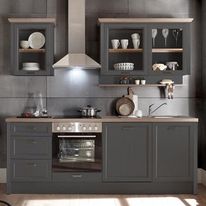 Küchenzeile II 235 x 217 x 60cm Schwarz/Anthrazit mit Elektrogeräten