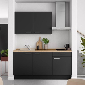 Küchenzeile Low-Line Touch Variante A 180cm Ausrichtung rechts Schwarz/Schwarz/Eiche Sierra Dekor ohne Elektrogeräte