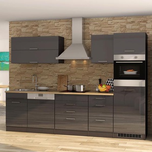 Küchenzeile Mailand IX 300 x 200 x 60cm Grau/Graphit Glaskeramik mit Elektrogeräten ohne Kühlschrank