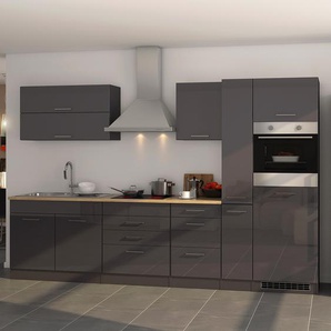 Küchenzeile Mailand X 320 x 200 x 60cm Grau/Graphit Glaskeramik mit Elektrogeräten ohne Kühlschrank