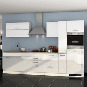 Küchenzeile Mailand X 320 x 200 x 60cm Weiß/Weiß Glaskeramik mit Elektrogeräten ohne Kühlschrank
