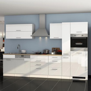 Küchenzeile Mailand XI 330 x 200 x 60cm Weiß/Weiß Glaskeramik mit Elektrogeräten ohne Kühlschrank