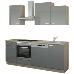 Küchenzeile mit Elektrogeräten - creme - Materialmix - 220 cm | Möbel Kraft