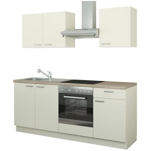 Küchenzeile mit Elektrogeräten - creme - Materialmix - 200 cm | Möbel Kraft