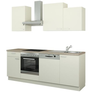 Küchenzeile mit Elektrogeräten - creme - Materialmix - 220 cm | Möbel Kraft
