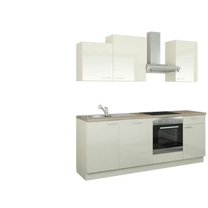 Küchenzeile mit Elektrogeräten - creme - Materialmix - 220 cm | Möbel Kraft