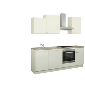 Küchenzeile mit Elektrogeräten - creme - Materialmix - 220 cm | Möbel Kraft