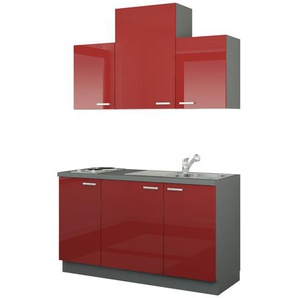 Küchenzeile mit Elektrogeräten - rot - Materialmix - 150 cm | Möbel Kraft