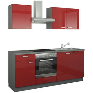 Küchenzeile mit Elektrogeräten - rot - Materialmix - 200 cm | Möbel Kraft