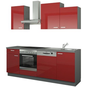 Küchenzeile mit Elektrogeräten - rot - Materialmix - 220 cm | Möbel Kraft