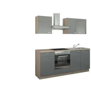 Küchenzeile mit Elektrogeräten - rot - Materialmix - 200 cm | Möbel Kraft