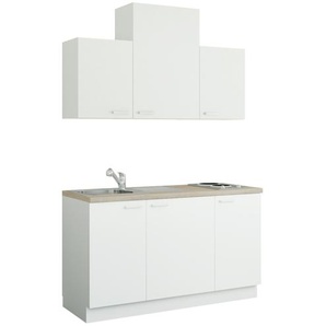 Küchenzeile mit Elektrogeräten - weiß - Materialmix - 150 cm | Möbel Kraft
