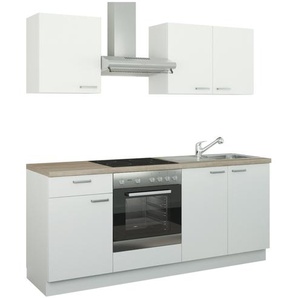 Küchenzeile mit Elektrogeräten - weiß - Materialmix - 200 cm | Möbel Kraft
