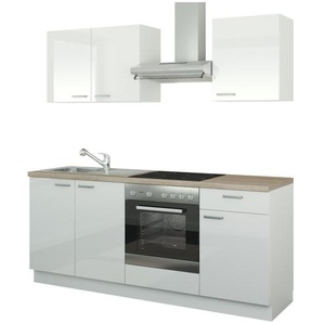 Küchenzeile mit Elektrogeräten - weiß - Materialmix - 200 cm | Möbel Kraft
