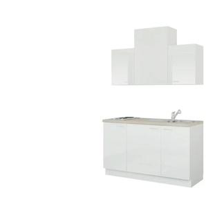 Küchenzeile mit Elektrogeräten - weiß - Materialmix - 150 cm | Möbel Kraft