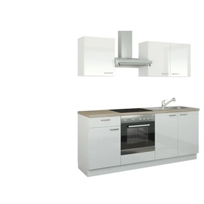 Küchenzeile mit Elektrogeräten - weiß - Materialmix - 200 cm | Möbel Kraft