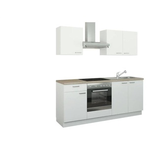 Küchenzeile mit Elektrogeräten - weiß - Materialmix - 200 cm | Möbel Kraft