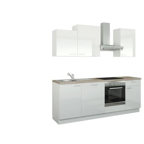 Küchenzeile mit Elektrogeräten - weiß - Materialmix - 220 cm | Möbel Kraft