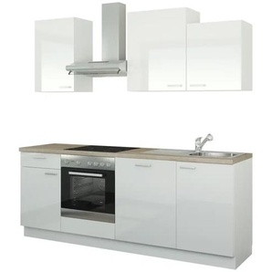 Küchenzeile mit Elektrogeräten - weiß - Materialmix - 220 cm | Möbel Kraft