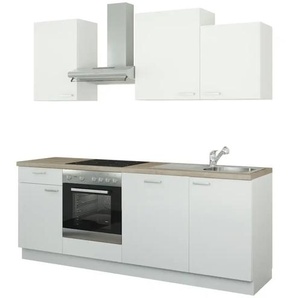 Küchenzeile mit Elektrogeräten - weiß - Materialmix - 220 cm | Möbel Kraft