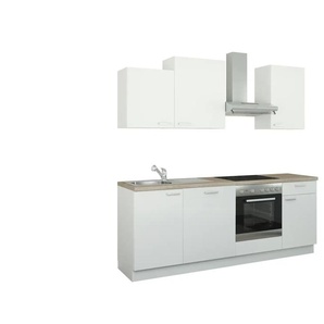 Küchenzeile mit Elektrogeräten - weiß - Materialmix - 220 cm | Möbel Kraft