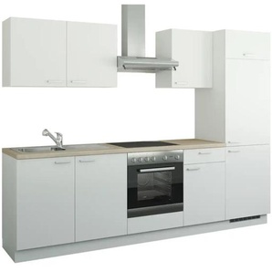 Küchenzeile mit Elektrogeräten - weiß - Materialmix - 270 cm | Möbel Kraft
