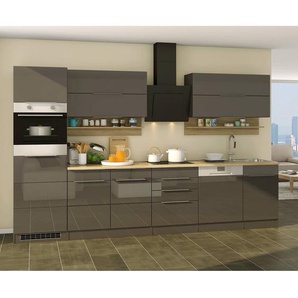 Küchenzeile Neapel II 330 x 200 x 60cm Grau/Hochglanz Grau mit Elektrogeräten