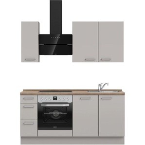 Küchenzeile NOBILIA Touch II, grau (front: lacklaminat steingrau supermatt, korpus: steingrau, arbeitsplatte: eiche havanna nachbildung), B:180,3cm H:216,6cm T:60cm, Komplettküchen-Sets, vormontiert, Ausrichtung wählbar, Breite 180 cm, wahlw. mit