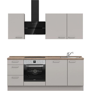 Küchenzeile NOBILIA Touch II, grau (front: lacklaminat steingrau supermatt, korpus: steingrau, arbeitsplatte: eiche havanna nachbildung), B:210,3cm H:216,6cm T:60cm, Komplettküchen-Sets, vormontiert, Ausrichtung wählbar, Breite 210 cm, wahlw. mit