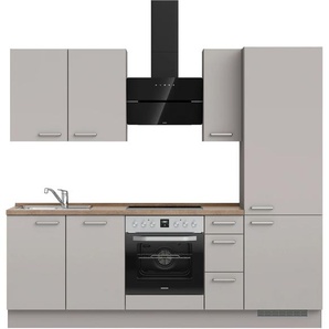 Küchenzeile NOBILIA Touch II, grau (front: lacklaminat steingrau supermatt, korpus: steingrau, arbeitsplatte: eiche havanna nachbildung), B:240,3cm H:216,6cm T:60cm, Komplettküchen-Sets, vormontiert, Ausrichtung wählbar, Breite 240 cm, wahlw. mit