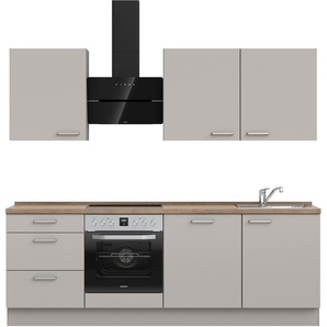 Küchenzeile NOBILIA Touch II, grau (front: lacklaminat steingrau supermatt, korpus: steingrau, arbeitsplatte: eiche havanna nachbildung), B:240,3cm H:216,6cm T:60cm, Komplettküchen-Sets, vormontiert, Ausrichtung wählbar, Breite 240 cm, wahlw. mit