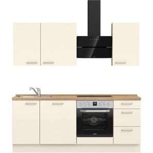 Küchenzeile NOBILIA Touch II, weiß (front: lacklaminat magnolia supermatt, korpus: magnolia matt, arbeitsplatte: eiche sierra nachbildung), B:210,3cm H:216,6cm T:60cm, Komplettküchen-Sets, vormontiert, Ausrichtung wählbar, Breite 210 cm, wahlw. mit