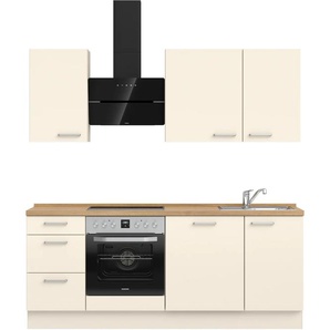 Küchenzeile NOBILIA Touch II, weiß (front: lacklaminat magnolia supermatt, korpus: magnolia matt, arbeitsplatte: eiche sierra nachbildung), B:210,3cm H:216,6cm T:60cm, Komplettküchen-Sets, vormontiert, Ausrichtung wählbar, Breite 210 cm, wahlw. mit