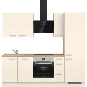 Küchenzeile NOBILIA Touch II, weiß (front: lacklaminat magnolia supermatt, korpus: magnolia matt, arbeitsplatte: eiche sierra nachbildung), B:240,3cm H:216,6cm T:60cm, Komplettküchen-Sets, vormontiert, Ausrichtung wählbar, Breite 240 cm, wahlw. mit