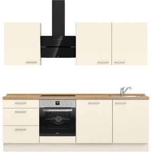 Küchenzeile NOBILIA Touch II, weiß (front: lacklaminat magnolia supermatt, korpus: magnolia matt, arbeitsplatte: eiche sierra nachbildung), B:240,3cm H:216,6cm T:60cm, Komplettküchen-Sets, vormontiert, Ausrichtung wählbar, Breite 240 cm, wahlw. mit