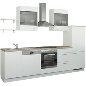 Küchenzeile ohne Elektrogeräte - weiß - Materialmix - 290 cm | Möbel Kraft
