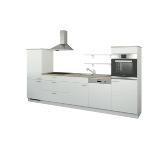 Küchenzeile ohne Elektrogeräte - weiß - Materialmix - 330 cm | Möbel Kraft