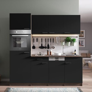 Küchenzeile Oliver IX 205 x 205 x 60cm Schwarz/Schwarz Kochplatte