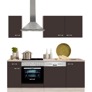 Küchenzeile OPTIFIT Faro Komplettküchen-Sets Gr. B/T: 210 cm x 60 cm, grau (küche: anthrazit, korpus: akaziefarben, arbeitsplatte: akaziefarben) Küchenzeilen ohne Elektrogeräte