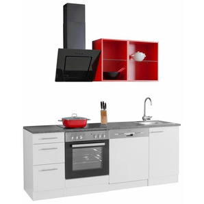 Küchenzeile OPTIFIT Mini Komplettküchen-Sets Gr. B/T: 210 cm x 60 cm, rot (küche: weiß, rot, anthrazit, korpus: arbeitsplatte: anthrazit) Küchenzeilen ohne Elektrogeräte