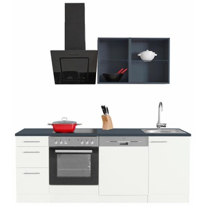 Küchenzeile OPTIFIT Mini Komplettküchen-Sets Gr. B/T: 210 cm x 60 cm, grau (küche: weiß, anthrazit, korpus: arbeitsplatte: anthrazit) Küchenzeilen mit Elektrogeräte