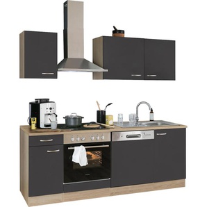 Küchenzeile OPTIFIT Parare Komplettküchen-Sets Gr. B/T: 210 cm x 60 cm, grau (küche: anthrazit, korpus: eichefarben, arbeitsplatte: eichefarben) Küchenzeilen ohne Elektrogeräte