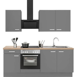 Küchenzeile OPTIFIT Parma Komplettküchen-Sets Gr. B/T: 210 cm x 60 cm, grau (küche: basaltgrau, eiche, korpus: arbeitsplatte: eichefarben) Küchenzeilen mit Elektrogeräte
