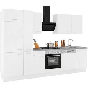 Küchenzeile OPTIFIT Parma Komplettküchen-Sets Gr. B/T: 300 cm x 60 cm, weiß (küche: weiß, specksteingrau, korpus: weiß) Küchenzeilen ohne Elektrogeräte