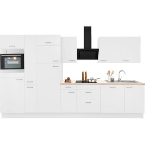 Küchenzeile OPTIFIT Parma Komplettküchen-Sets Gr. B/T: 360 cm x 60 cm, weiß (küche: weiß, eiche, korpus: arbeitsplatte: eichefarben) Küchenzeilen mit Elektrogeräte