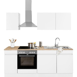 Küchenzeile OPTIFIT Roth Komplettküchen-Sets Gr. B/T: 210 cm x 60 cm, grau (küche: weiß, wildeichefarben, korpus: arbeitsplatte: wildeichefarben) Küchenzeilen mit Elektrogeräte