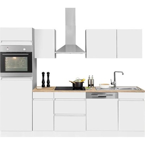 Küchenzeile OPTIFIT Roth Komplettküchen-Sets Gr. B/T: 270 cm x 60 cm, grau (küche: weiß, wildeichefarben, korpus: arbeitsplatte: wildeichefarben) Küchenzeilen mit Elektrogeräte
