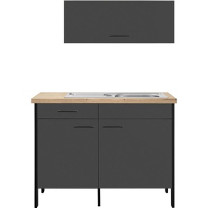 Küchenzeile OPTIFIT Tokio Komplettküchen-Sets grau (küche: anthrazit) Küchenzeilen ohne Elektrogeräte 119 cm breit, mit Stahlgestell, Vollauszug